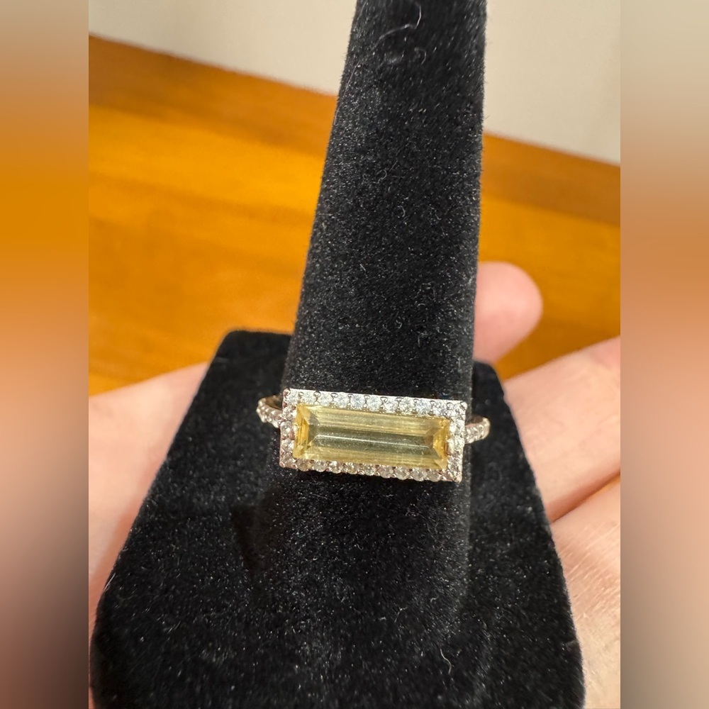 Sterling silver gold plated citrine and diamond ring size 8 - Picture 3 of 10